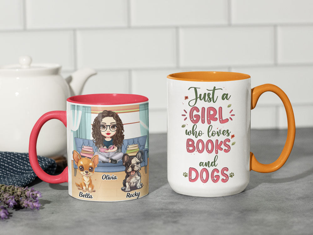 Just a girl who loves books and dogs two side - Personalized Coffee Two Tone Mug