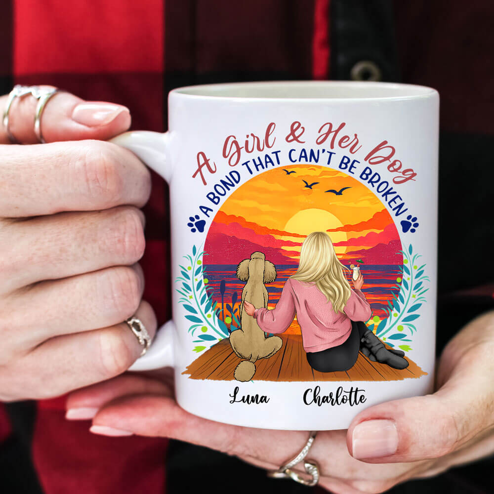 A Girl and Her Dog - A Bond That Can't Be Broken - Personalized Coffee Two Tone Mug