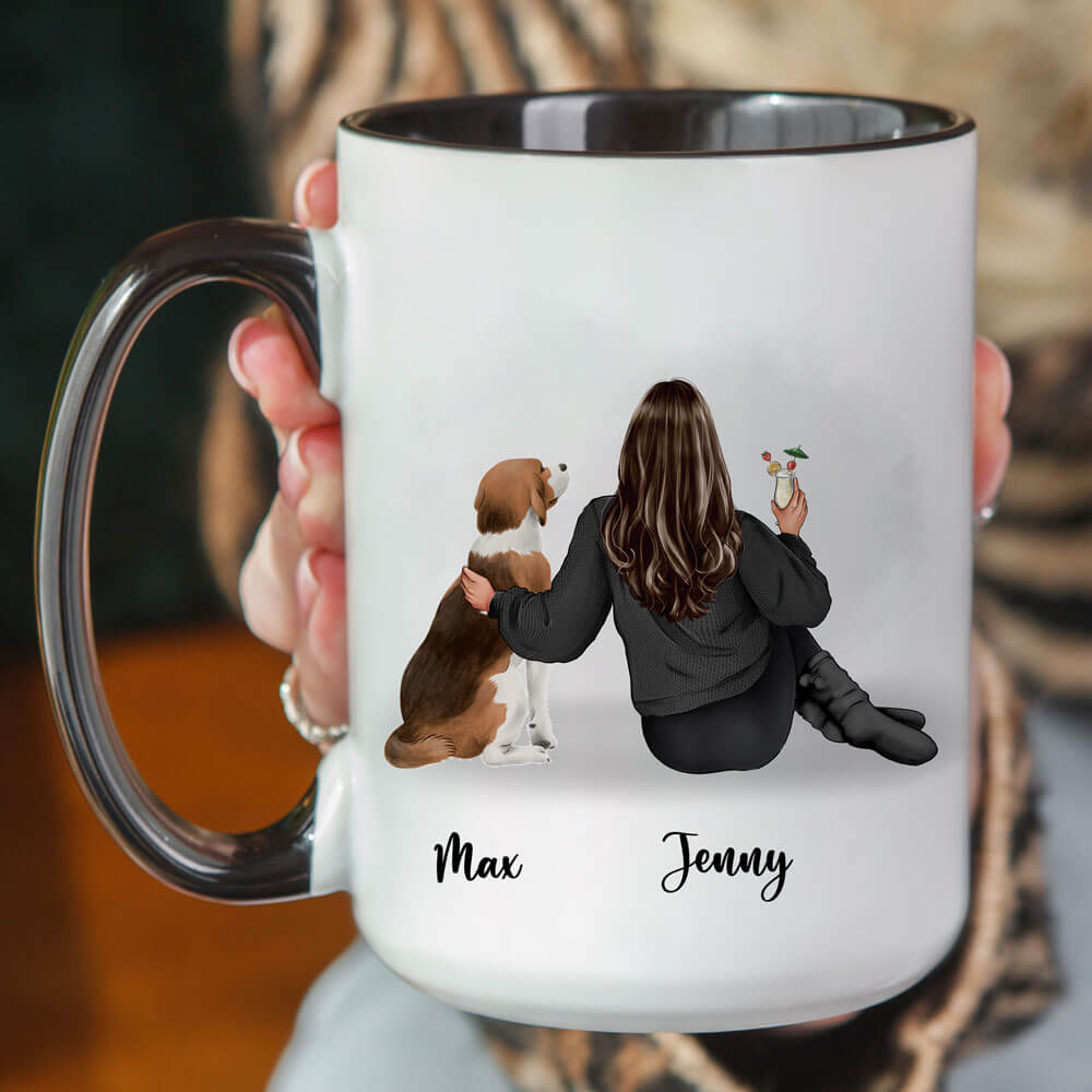 Girl And Dogs - Personalized Coffee Two Tone Mug