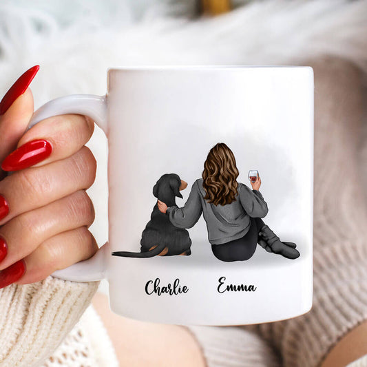 Girl And Dogs - Personalized Coffee Two Tone Mug