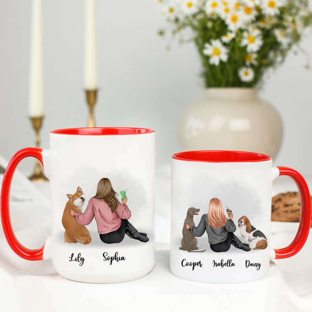 Girl And Dogs - Personalized Coffee Two Tone Mug
