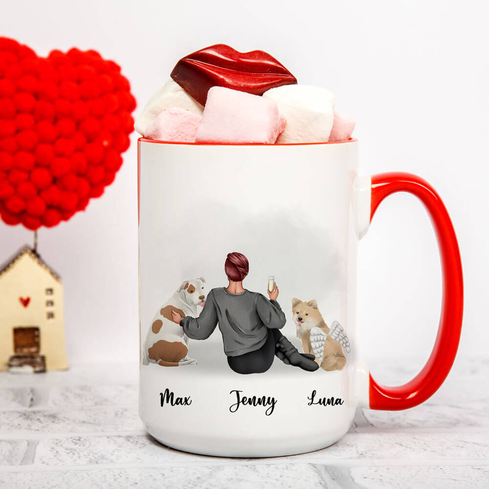 Girl And Dogs - Personalized Coffee Two Tone Mug