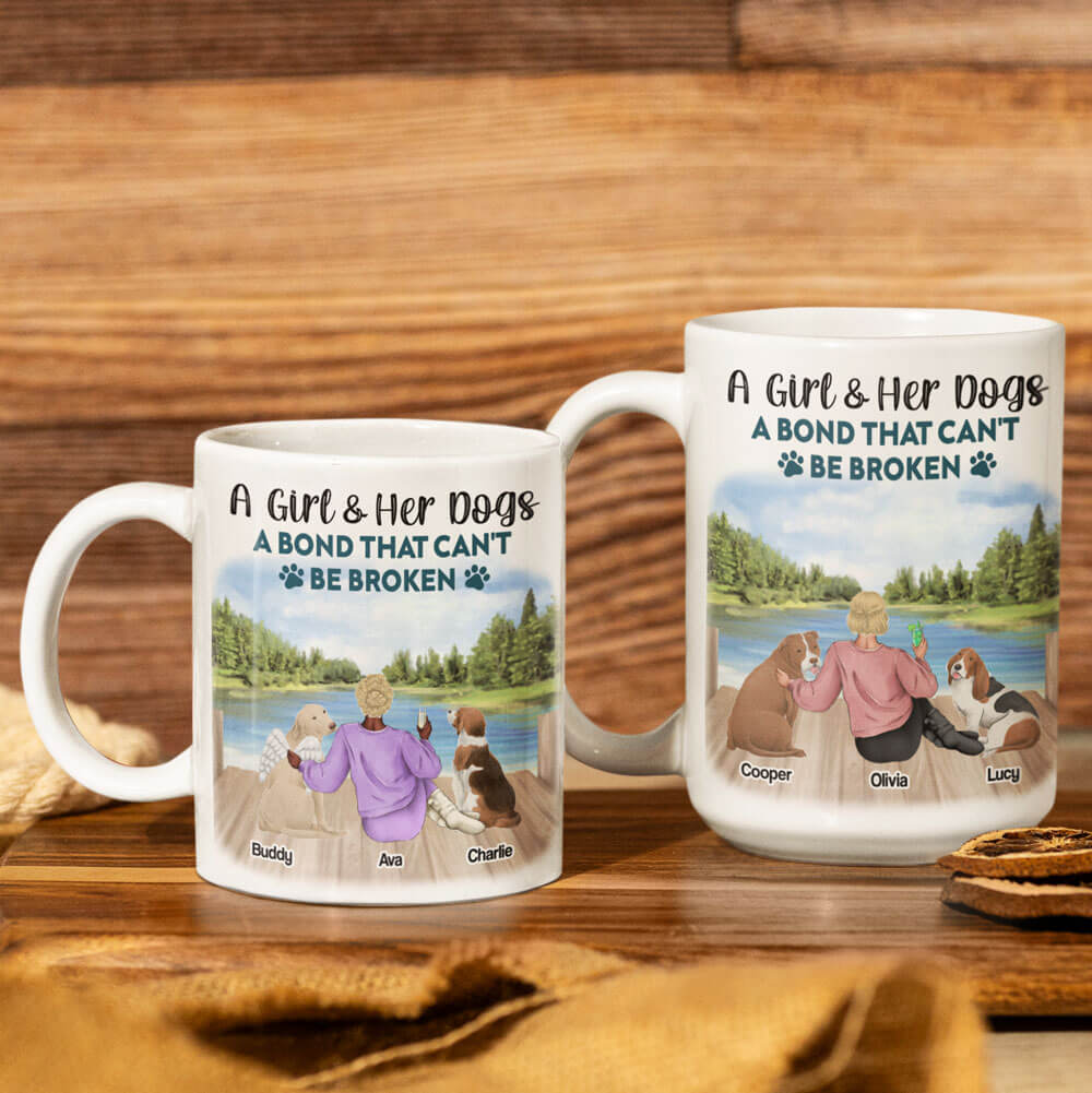 A Girl & Her Dogs - A bond that can’t be broken - Personalized Coffee Two Tone Mug