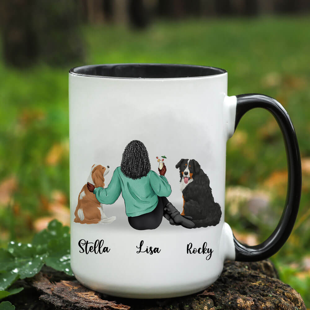 Girl And Dogs - Personalized Coffee Two Tone Mug