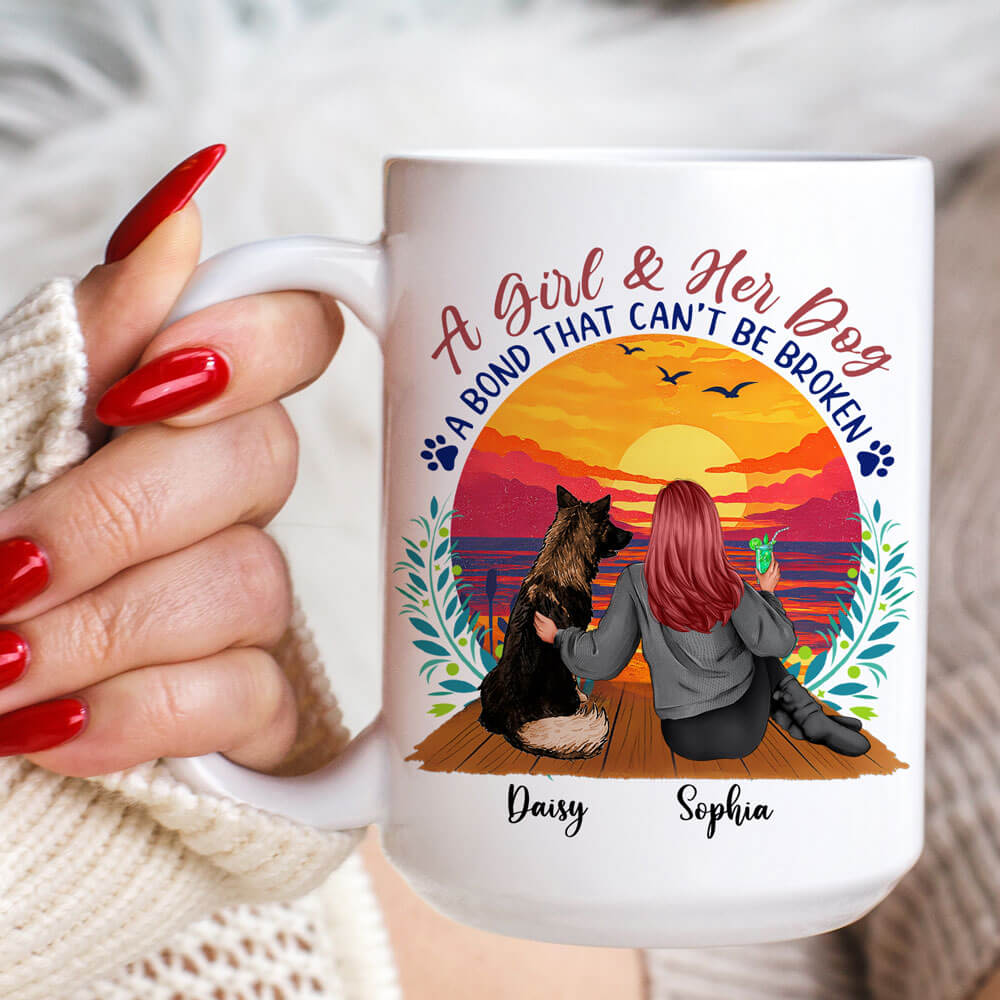 A Girl and Her Dog - A Bond That Can't Be Broken - Personalized Coffee Two Tone Mug
