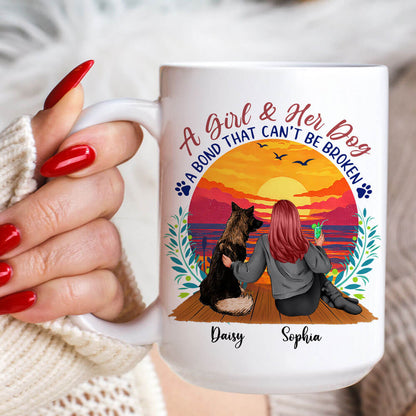 A Girl and Her Dog - A Bond That Can't Be Broken - Personalized Coffee Two Tone Mug