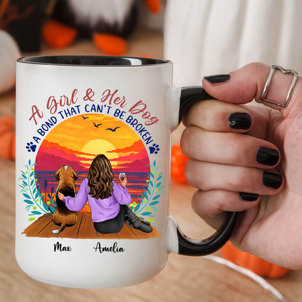 A Girl and Her Dog - A Bond That Can't Be Broken - Personalized Coffee Two Tone Mug