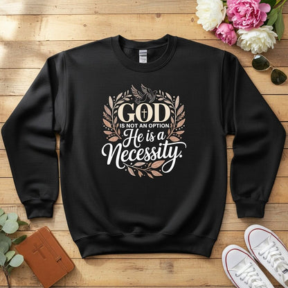 God is not an option. He is a necessity Crewneck Sweatshirt