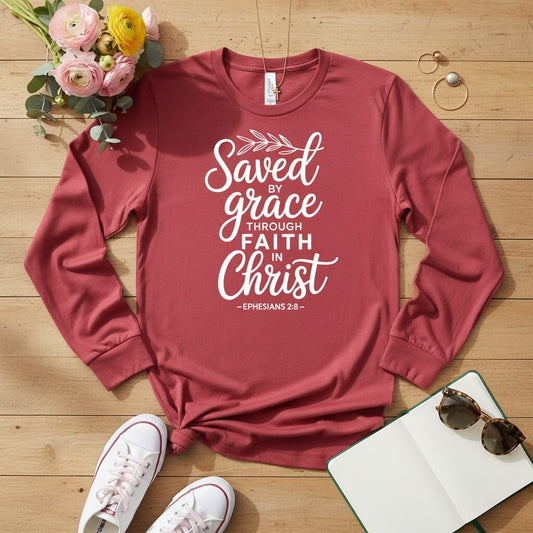 Saved by Grace through Faith in Christ Long Sleeve Tee
