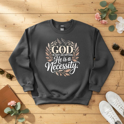 God is not an option. He is a necessity Crewneck Sweatshirt